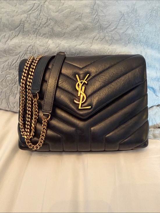 Saint Laurent Handbags - Saint Laurent Black Calfskin Y Quilted Monogram Medium LouLou Chain Satchel